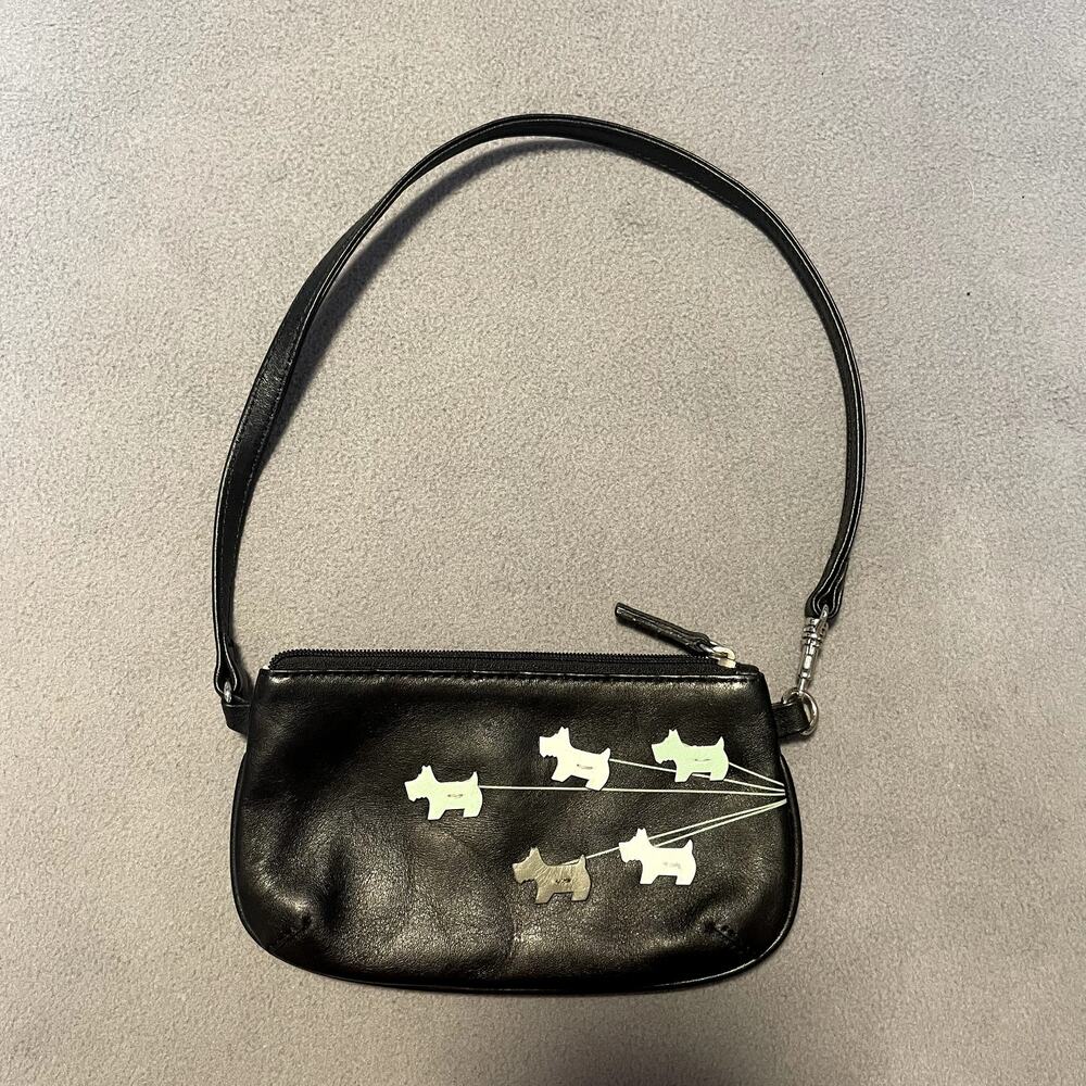 Radley London Black Leather Wristlet Mini Bag Vintage Y2K Dog Classic